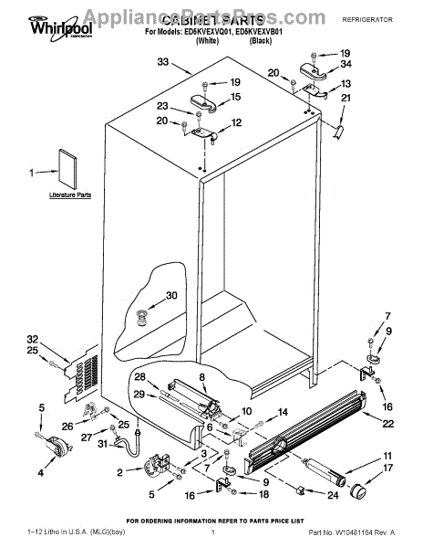 Parts for Whirlpool ED5KVEXVQ01: Cabinet Parts - AppliancePartsPros.com