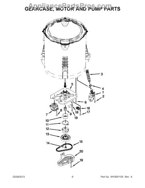 Parts for Whirlpool 7MWTW1700BQ0: Gearcase, Motor and Pump Parts ...