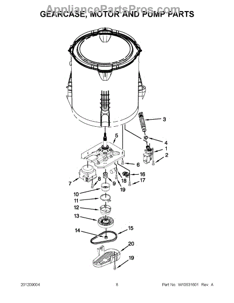 Parts for Whirlpool WTW4800XQ4: Gearcase, Motor and Pump Parts ...