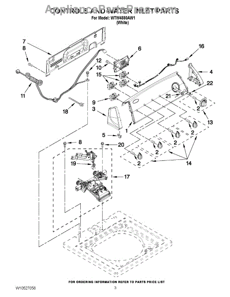 Parts for Whirlpool WTW4880AW1: Controls and Water Inlet Parts ...