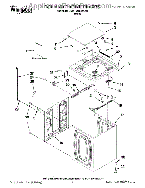 Parts for Whirlpool 7MWTW1812AW0: Top and Cabinet Parts ...