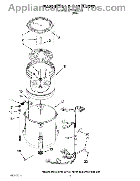 Parts for Whirlpool WTW5610XW3: Basket and Tub Parts ...