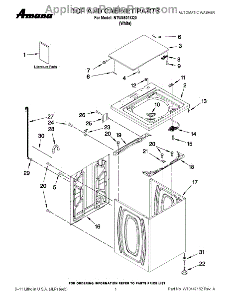 Parts For Amana NTW4601XQ0: Top And Cabinet Parts - AppliancePartsPros.com