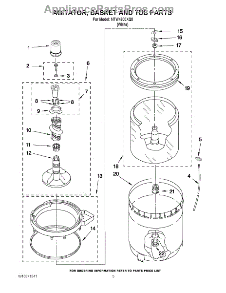 Parts for Amana NTW4600XQ0: Agitator, Basket and Tub Parts ...