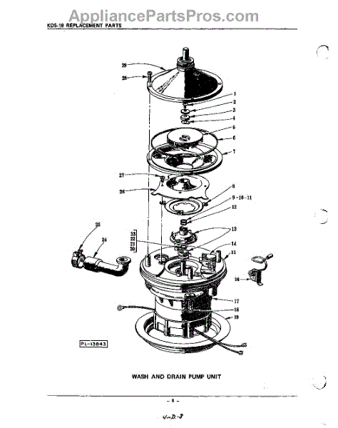 Parts For Kitchenaid Kds18: Wash And Drain Pump Parts 