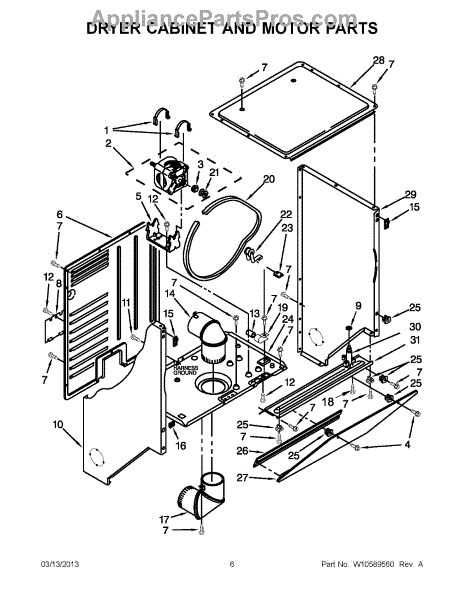 Parts for Whirlpool LTE5243DQB: Dryer Cabinet and Motor Parts ...