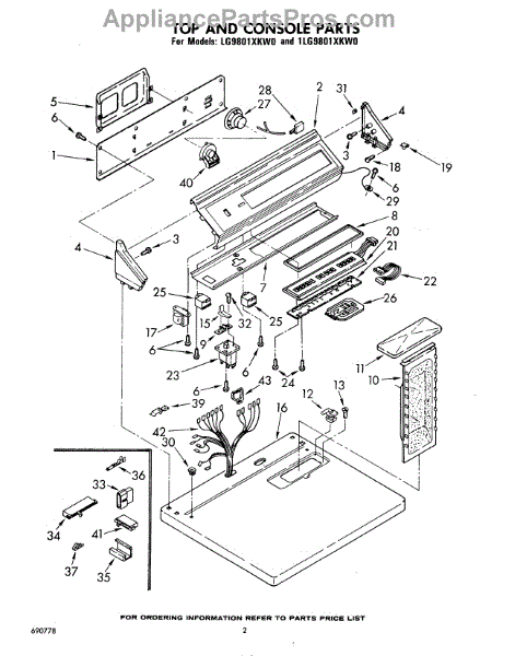 Parts for Whirlpool LG9801XKW0: Top and Console Parts ...