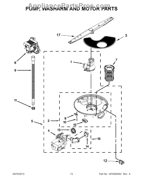 Parts for Whirlpool WDF530PAYM5: Pump, Washarm and Motor Parts ...