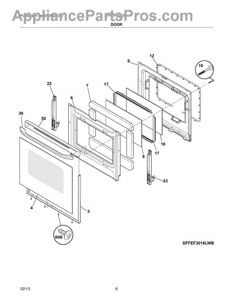 Parts for Frigidaire FFEF3015PWB: Door Parts - AppliancePartsPros.com