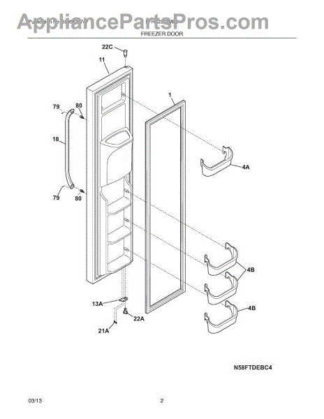 Parts for Frigidaire FFHS2322MB9: Freezer Door Parts