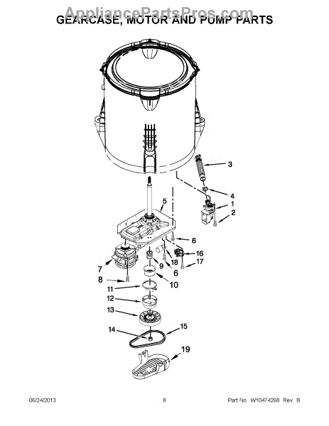Parts for Maytag MVW18MNAWW0: Gearcase, Motor and Pump Parts ...