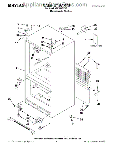 Parts for Maytag MFF2558VEM5: Cabinet Parts - AppliancePartsPros.com