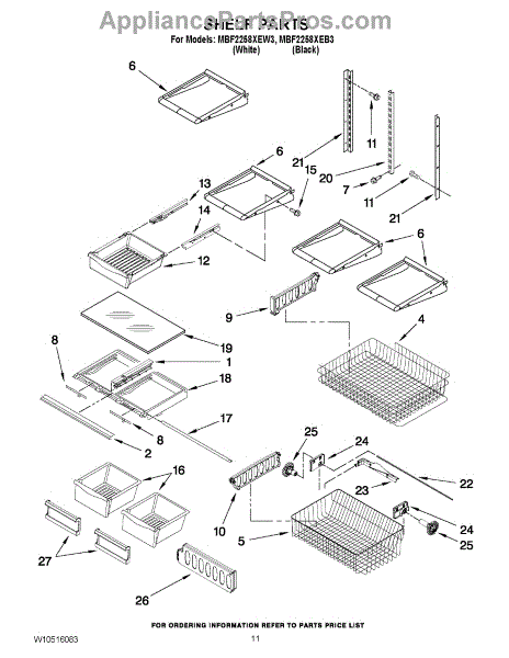 Parts for Maytag MBF2258XEW3: Shelf Parts - AppliancePartsPros.com