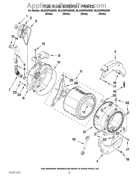 Parts For Maytag Mlg20pdaww0: Tub And Basket Parts - Appliancepartspros.com