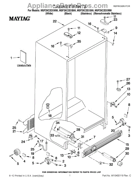 Parts for Maytag MSF25C2EXW00: Cabinet Parts - AppliancePartsPros.com