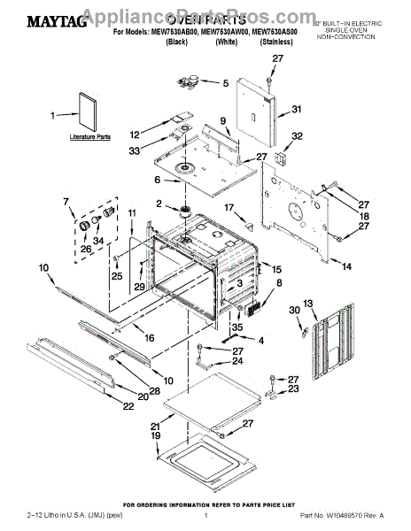 Parts For Maytag Mew7530as00: Oven Parts - Appliancepartspros.com