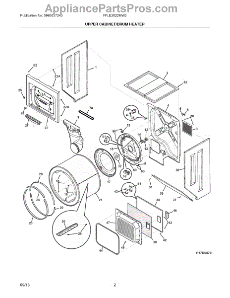 Parts for Electrolux FFLE2022MW2: Upper Cabinet / Drum Heater Parts ...