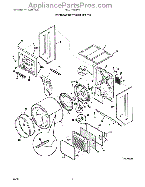 Parts for Electrolux FFLG4033QW0: Upper Cabinet / Drum Heater Parts ...