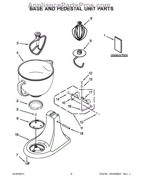 Parts for Whirlpool KSM155GBSA0: Base and Pedestal Unit Parts ...