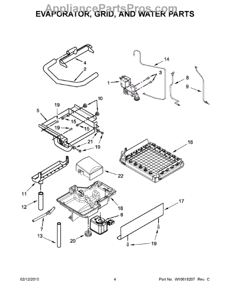 Parts for Whirlpool KUIC15NHZS0: Evaporator, Grid, and Water Parts ...