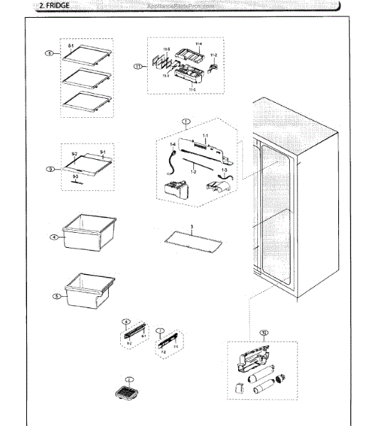 Parts for Samsung RS25J500DWW/AA / 0001 Refrigerator Parts