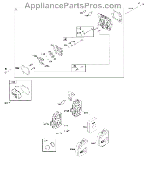 Parts for Briggs & Stratton 08P502-0055-F1: Air Cleaner, Cylinder Head