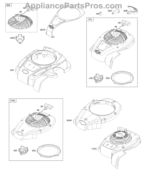 Parts for Briggs & Stratton 08P502-0055-F1: Blower Housing, Rewind ...