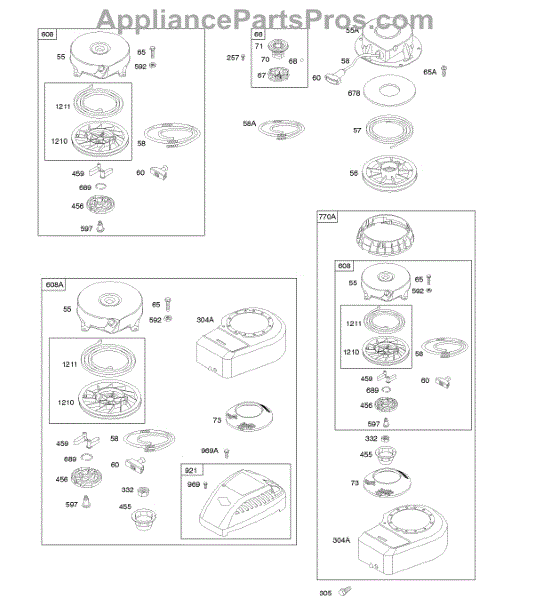 Parts for Briggs & Stratton 10A902-0171-01: Rewind Starter Parts ...