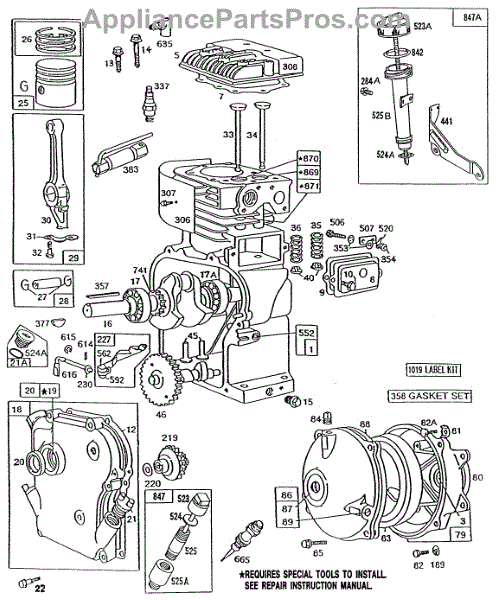 Parts for Briggs & Stratton 130202-3129-01: Cylinder,gearcase,piston ...