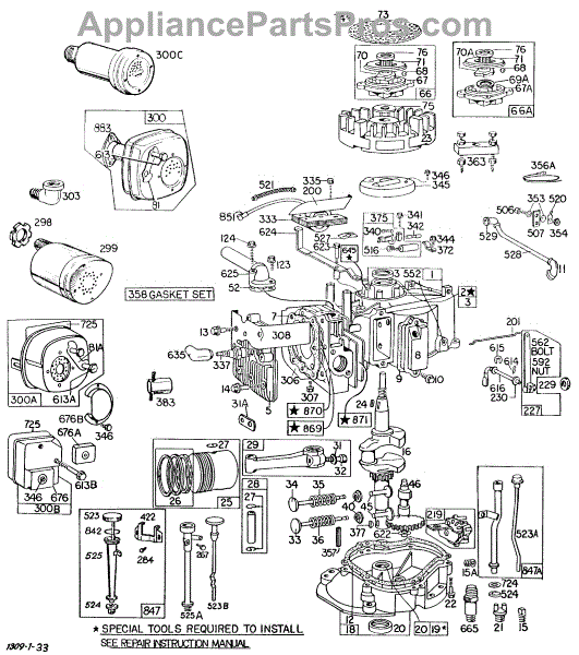 Parts for Briggs & Stratton 130902-0562-99: Cyl, Mufflers, Piston, Sump ...