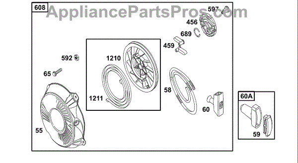 Parts For Briggs And Stratton 135202 0258 01 Rewind Group Parts 0243