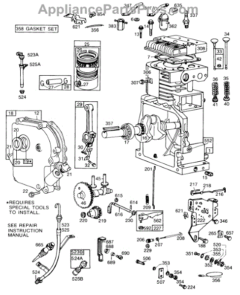 Parts for Briggs & Stratton 190432-1652-99: Cyl,crankcase,piston ...