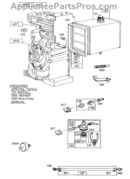 Parts for Briggs & Stratton 195437-0120-01: Fuel Tank Assembly, Primer ...