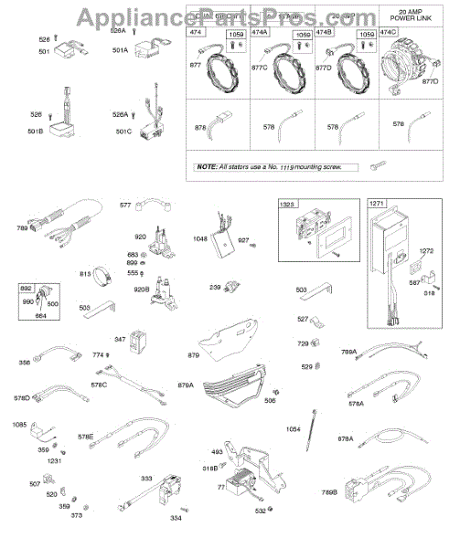 Parts for Briggs & Stratton 305447-3079-G1: Alternator, Regulator, Wire ...