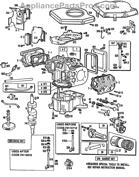 Parts for Briggs & Stratton 401707-0011-99: Cylinder,cylinder Heads