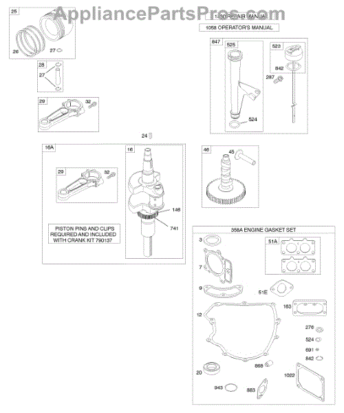 Parts for Briggs & Stratton 445777-0134-E1: Camshaft, Crankshaft ...