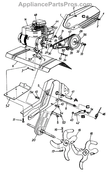 Parts for Lawn Chief 21A-340-022 / 1997: Tine and Chain Case Assembly ...