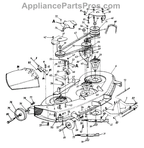 Parts For Yard Machines 14au845h062 1999 Deck Assembly H Parts