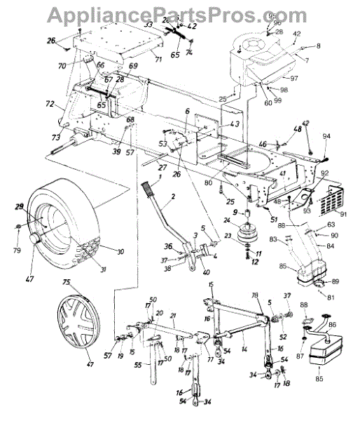 Parts For Yard Machines 14au845h062   1999: Deck Lift, Wheel Rear 